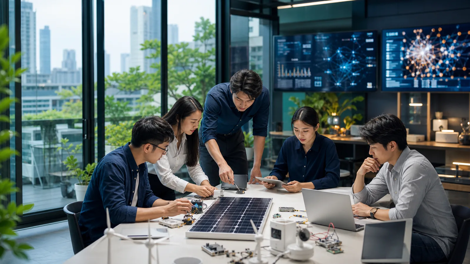 An innovation team developing clean energy and green technology solutions